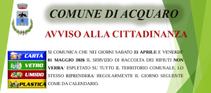 Avviso Raccolta Rifiuti - 1° Maggio