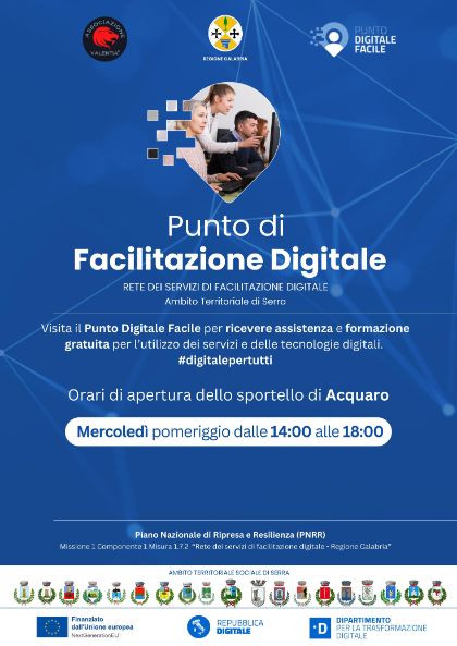 Apertura Sportello di Facilitazione Digitale ad Acquaro Apertura Sportello di Facilitazione Digitale ad Acquaro