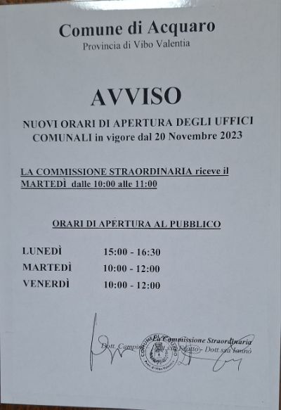 Nuovi Orari Uffici Nuovi Orari Uffici