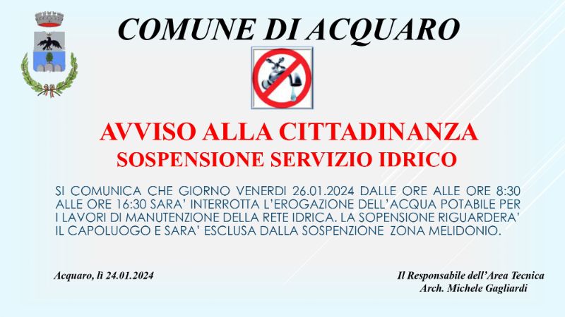 Avviso interruzione idrica del 30 ottobre