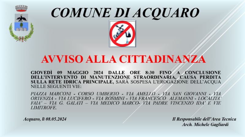 Avviso interruzione idrica