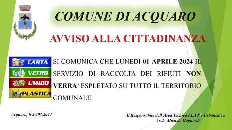 Avviso servizio raccolta rifiuti Avviso servizio raccolta rifiuti