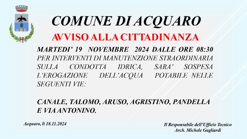Avviso interruzione idrica 19/11/2024