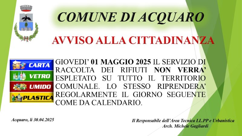 Avviso raccolta rifiuti