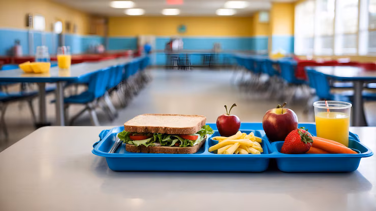 foto-realistica-come-mensa-scolastica-e-concetto-di-vassoio-da-pranzo-come-una-mensa-scolastico-stravagante-con-un-lu